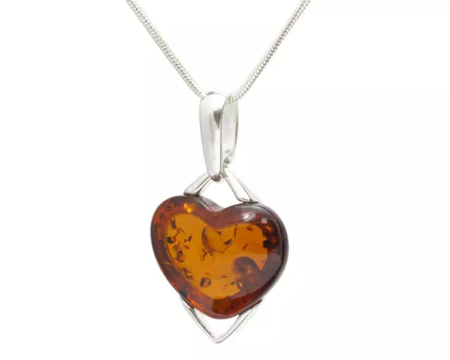 NATURAL BALTIC AMBER STERLING SILVER 925 PENDANT Heart CHAIN NECKLACE Certified
