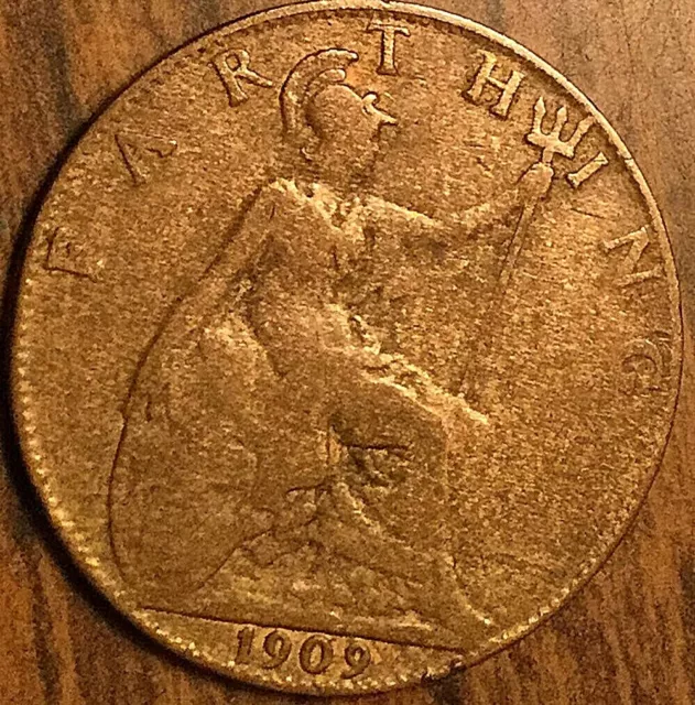 1909 Great Britain Edward Vii Farthing Coin