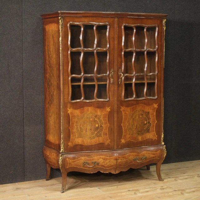 Vetrina in stile antico Napoleone III mobile libreria vintage legno intarsiato