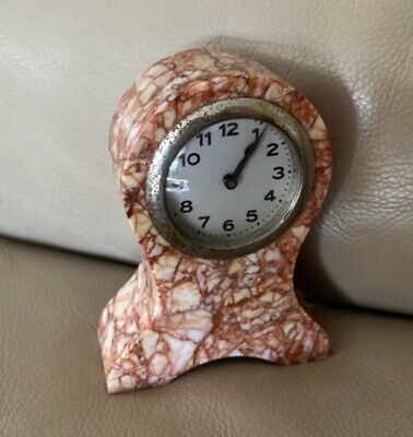 Vintage French Marble Clock Wind Up Pink Marble Art Deco 1920s 1930s Retro Old
