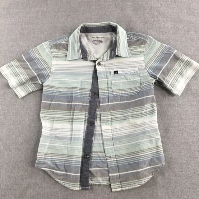 Calvin Klein Jeans Kids Boys Shirt Size 5 Blue Striped Short Sleeve Button-Up
