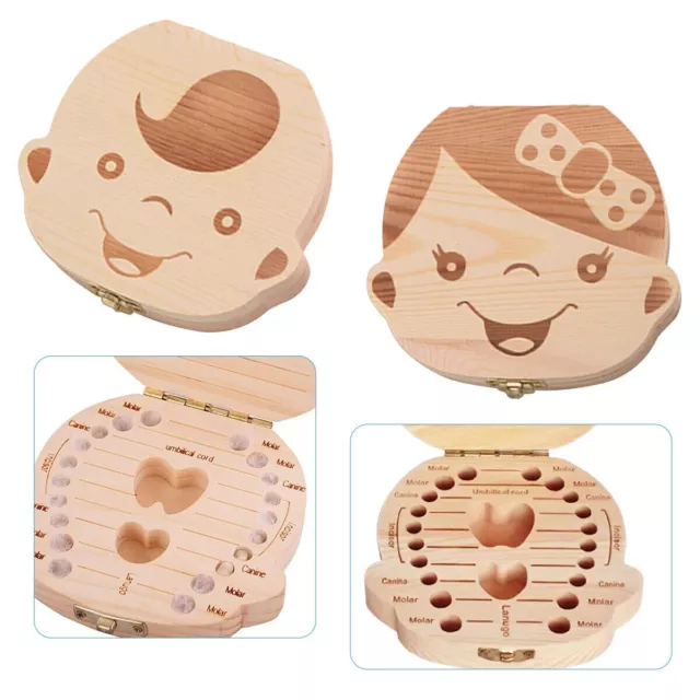 Baby Milk Teeth Keepsake Wooden Box Save Children Kids First Tooth Souvenir Gift