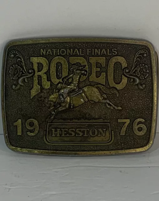 Vintage National Finals Rodeo Hesston 1976 NFR Adult Cowboy Brass Belt Buckle