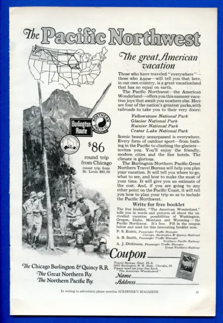 Vintage orig. 1924 Burlington Railroad full page ad FLIP Swiss Federal Railroads