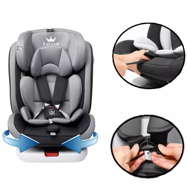 Farsaw Asiento de Coche para Bebé ISOFIX Giratorio 360° Grupo 0+/1/2/3 9-36 kg