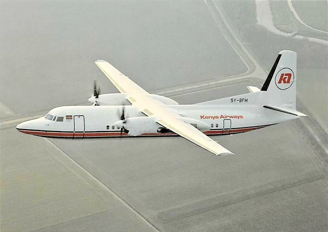 Airline Postcards     KENYA AIRWAYS Fokker 50 5Y-BFM  SKYLINER CARDS