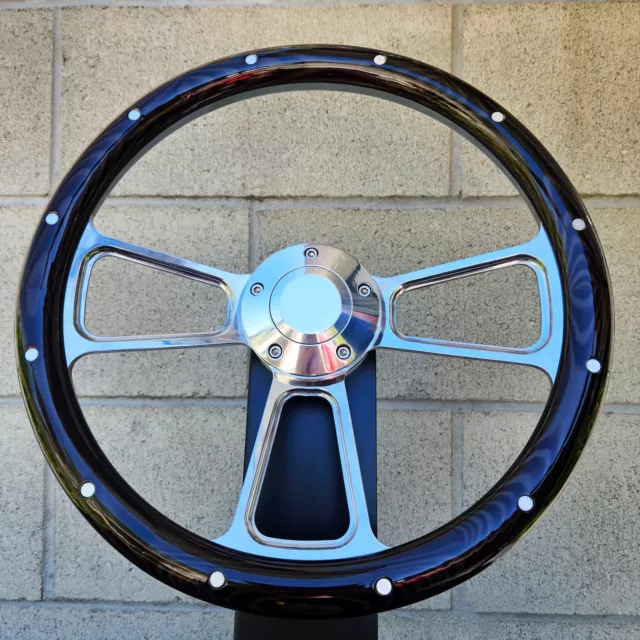 14" Billet Steering Wheel Pine Aluminum Rivet Chevy Muscle C10 Ford Hot Rod