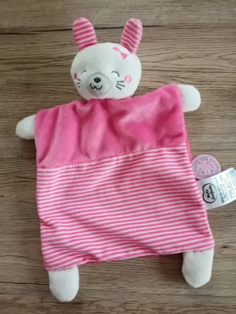 Doudou plat Lapin rose blanc rayé MOTS D'ENFANTS (état neuf)