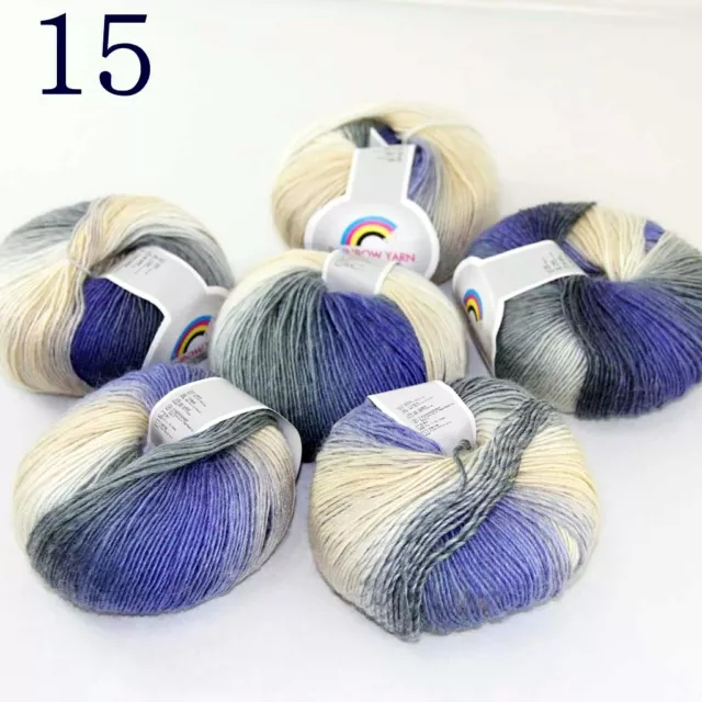 Sale 6ballsX50gr Colorful Rainbow Rug Shawl Cashmere Wool Hand Crochet Yarn 15