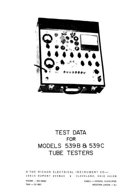 Hickok 539B 539C Tube Test Data Book