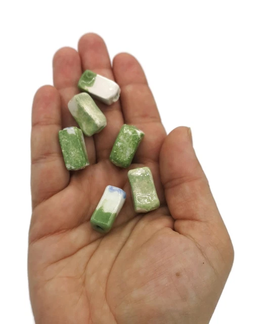 6Pc Handmade Ceramic Beads, 2mm Hole Rectangle Spacer Beads For Jewelry Making