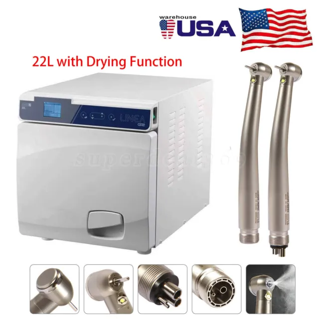 22L Dental Autoclave Steam Sterilizer + Drying Function /LED Handpiece 4Hole USA