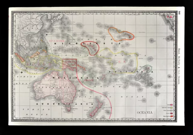 1892 Rand McNally Map Oceania Australia New Zealand Hawaii Malaysia New Guinea