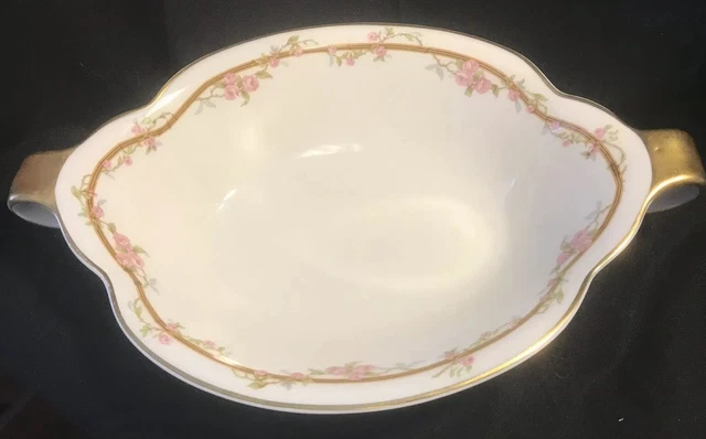 Theodore Haviland Limoges Oval Gold Rimmed Floral Serving Bowl w/ Handles