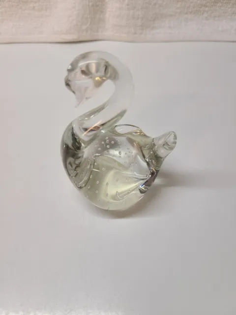 Vintage Clear Glass Swan Paperweight or Figurine wirh Controlled Bubbles 3 1/2"