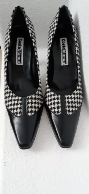 Costa Blanca Women Shoes Size 9M Black White Checkered Spain