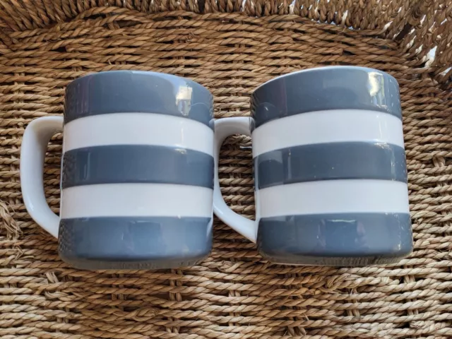 Two Vintage TG Green Cloverleaf Grey Cornishware mugs. 9cm Tall