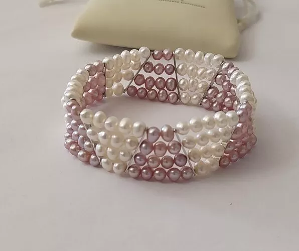 Tara Pearls Freshwater Pearl 4 Row Stretch Bracelet - White/Pink/Sterling Silver 2