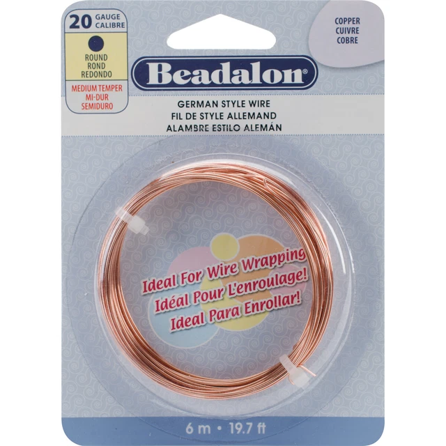 Beadalon German Style Wire for Jewelry Making, Round, Copper, 20 Gauge, 19.7 ft