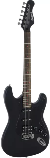 Ensemble guitare électrique satin Dimavery ST-312 noir style ST trémolo HSS accessoires gigbag 2