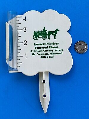 Vintage 4” Rain Guage Usa Garden Funeral Home Advertising Plastic Morco Stick-In