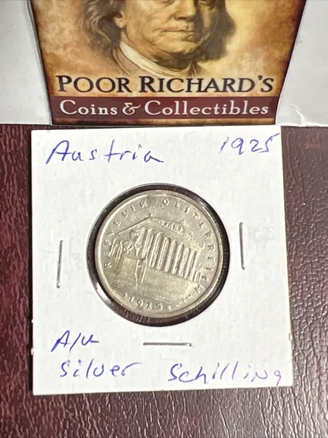 1925 AU/BU Austria Silver EIN Schilling. High Grade Vintage Coin. F1283