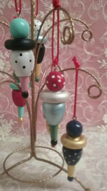 Hand Made-Hand Painted Whimsical Wooden Toy Top Christmas Ornaments