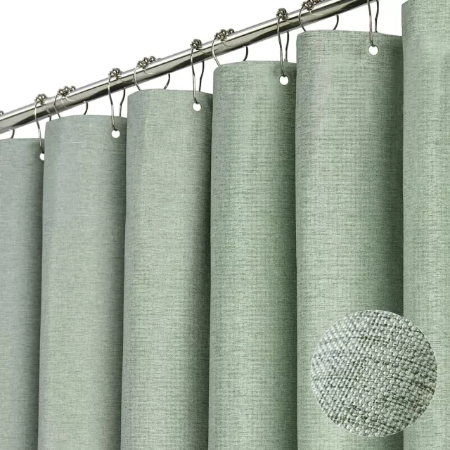 Linen Shower Curtain with Silver Metal Hooks Bath Curtains Bathtub Bathing Cover