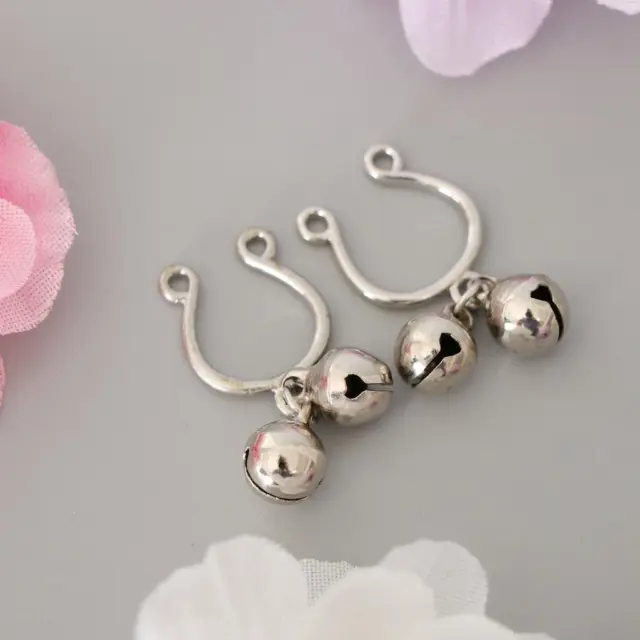 1 Pair Women Fake Body Jewelry Bell Charm Nipple Rings Non-Piercing Clip On