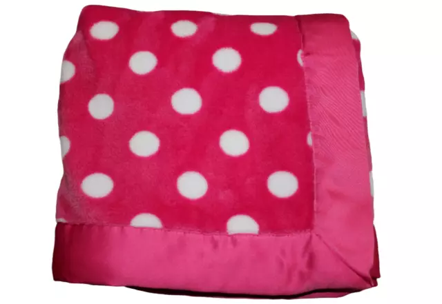 Carter's Dark Pink White Polka Dot Satin Trim Baby Blanket Infant Girls Soft HTF