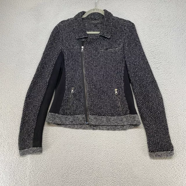 Rag & Bone Jacket Womens Large Boucle Asymmetric Moto Gray Melinda Tweed