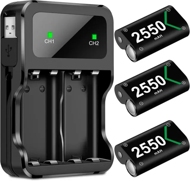 Akku-Ladestation Ladegerät incl. 3x 2550mAh Akku für Xbox One X&S Controller