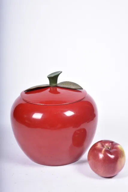 Mid Century Mod 1965 Red Enamel Aluminum Apple Country Canister Cookie Jar USA