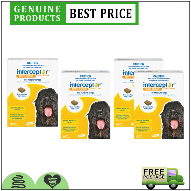 Interceptor Spectrum 3,6,12 Doses Heartworm Prevention for Dog 11 to 22Kg YELLOW