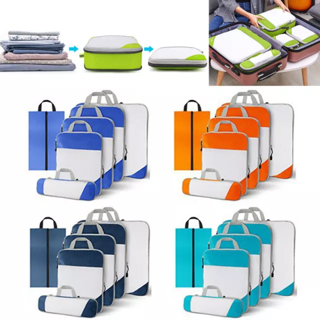 6PCS Organizer Storage Compression Packing Cubes Expandable Travel Luggage Bags