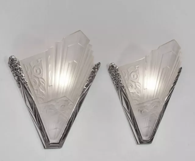 SEVB : A PAIR OF LARGE FRENCH ART DECO WALL SCONCES light lamp degué era France