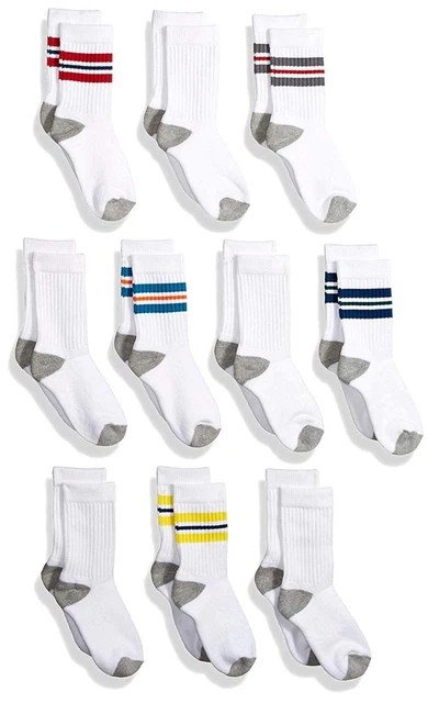 Boys' 10-Pack Cotton Varsity Crew Sock,, MultiColor, Size 5.5 8Rna