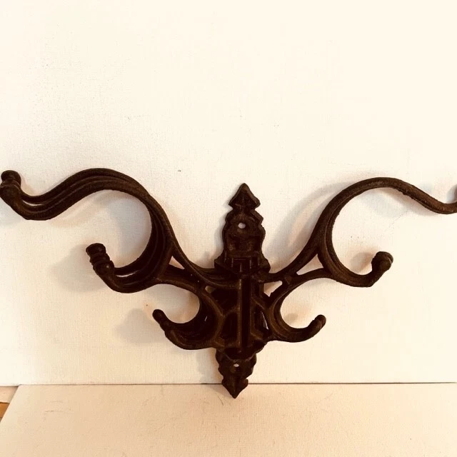 Vintage Cast Iron Wall Coat Hat Rack 5 Swivel Arm 15 Hook Hanger Brown Victorian