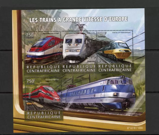 Central African Republic 2015 European High Speed Railway Trains MS 4 values MNH