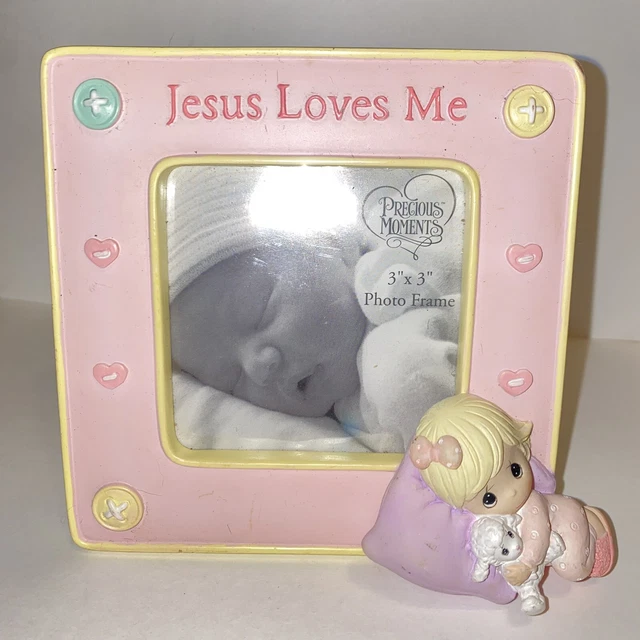 Vintage Precious Moments Jesus Loves Me Pastel Colors 3x3 Photo Picture Frame