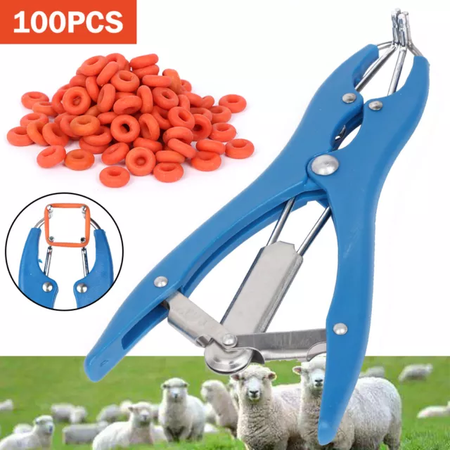 Lamb Castration Applicator Sheep Tail Elastrator + 100 Leader Marking Rings New