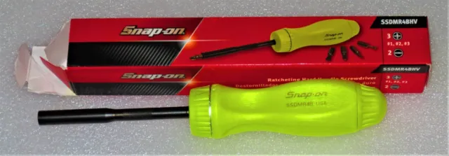 * NEW* Snap-on Hi-Viz Hard Handle Ratcheting Screwdriver *Black Shank* SSDMR4BHV