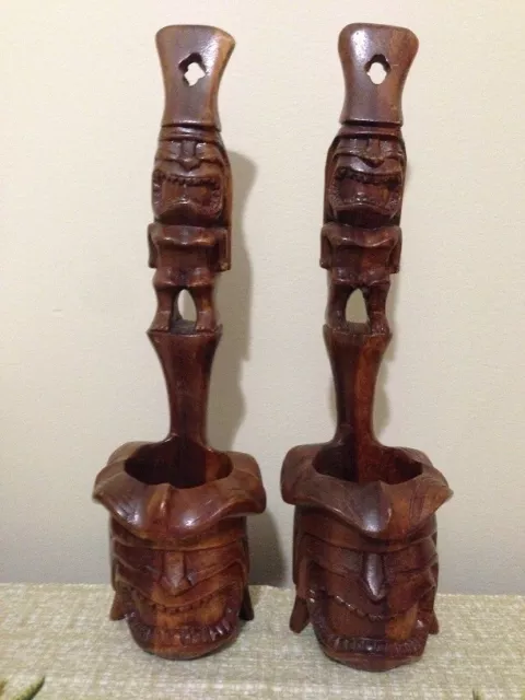 Tiki Statue Mask Candle Tea Light Holder Votive Set Wall Stand Table Sconce