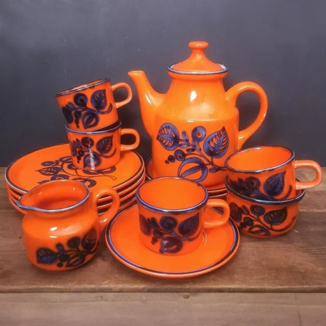 Vintage Retro Coffee Set Pot SMF Schramberg German Tivoli Orange Pottery Ceramic