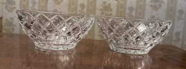 (2) LENOX Full Lead Crystal Glass DIAMOND Pattern 5 Inch Bowl Pressed