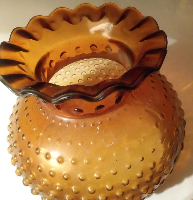 Beautiful Vintage Amber glass ruffled edge hobnail lamp shade *