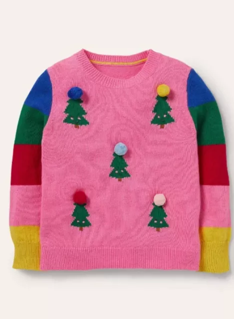 Girls Christmas Tree  jumper Boden Bright Petal Pink  8-9yrs Xmas RRP £ 39