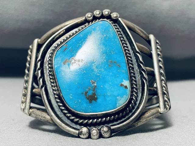 Heavy 90 Gram Vintage Navajo Morenci Turquoise Sterling Silver Bracelet