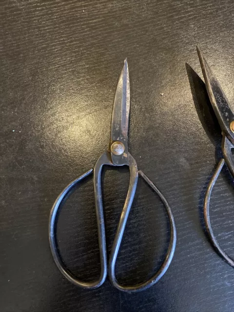 Pair/2- Antique 19th Century Hand forged Blacksmith Iron Scissors, 6 3/4” long 2