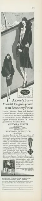 1928 Medoza Fur Coats Dyeing Beaver Seal Lapin Dor Models Vintage Print Ad PR3